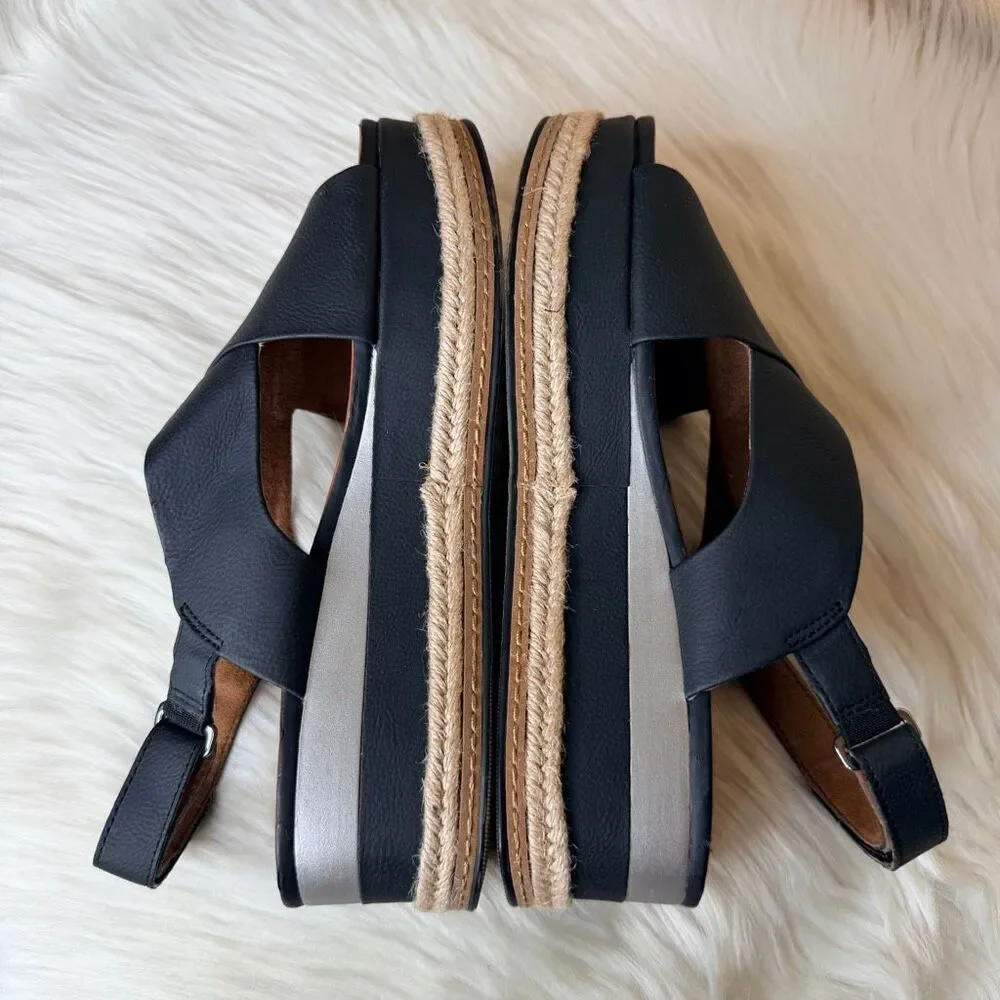 Naturalizer Baya Wedge Sandal Strappy Buckle Black Brown Size 8.5